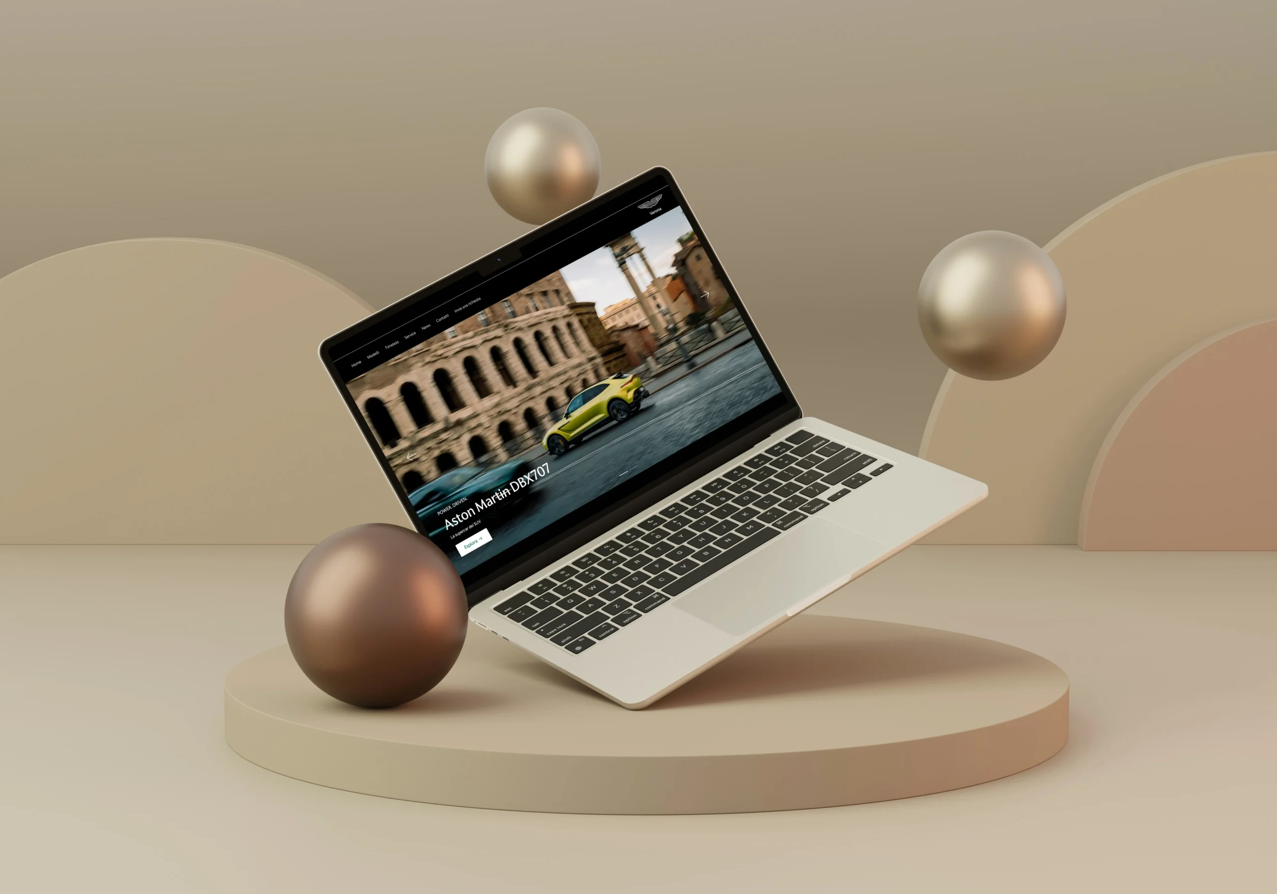 mockup di homepage del sito Aston Martin Verona